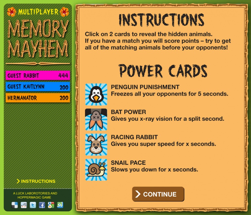 Multiplayer memory mayhem game screens